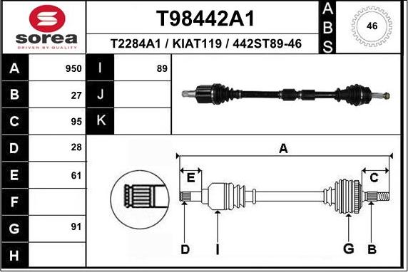 EAI T98442A1 - Приводной вал autospares.lv