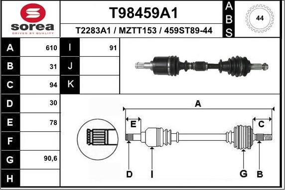 EAI T98459A1 - Приводной вал autospares.lv