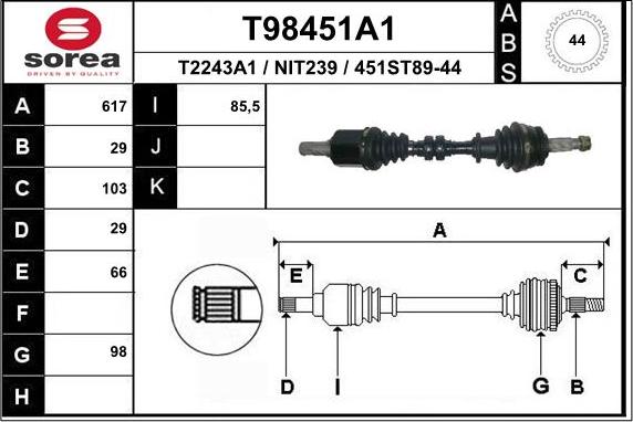 EAI T98451A1 - Приводной вал autospares.lv