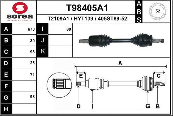 EAI T98405A1 - Приводной вал autospares.lv