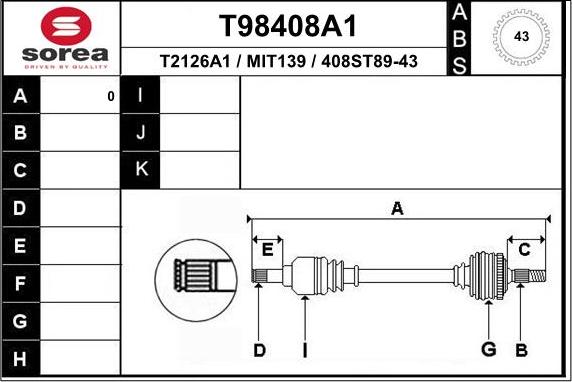 EAI T98408A1 - Приводной вал autospares.lv