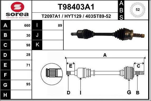 EAI T98403A1 - Приводной вал autospares.lv