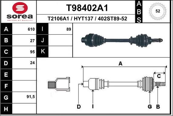 EAI T98402A1 - Приводной вал autospares.lv