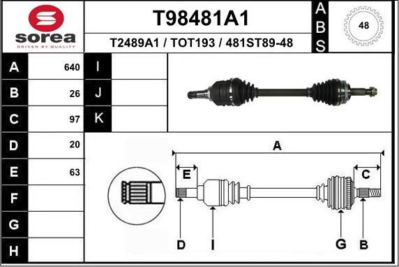 EAI T98481A1 - Приводной вал autospares.lv