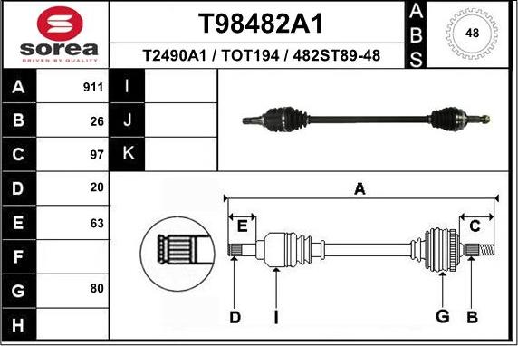 EAI T98482A1 - Приводной вал autospares.lv