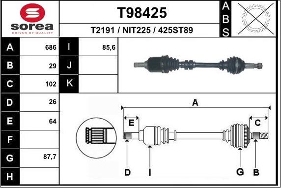 EAI T98425 - Приводной вал autospares.lv