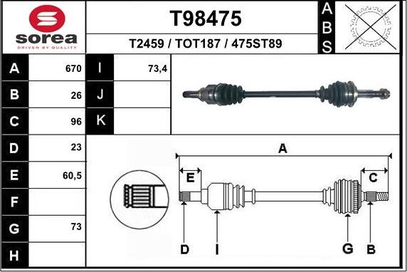 EAI T98475 - Приводной вал autospares.lv