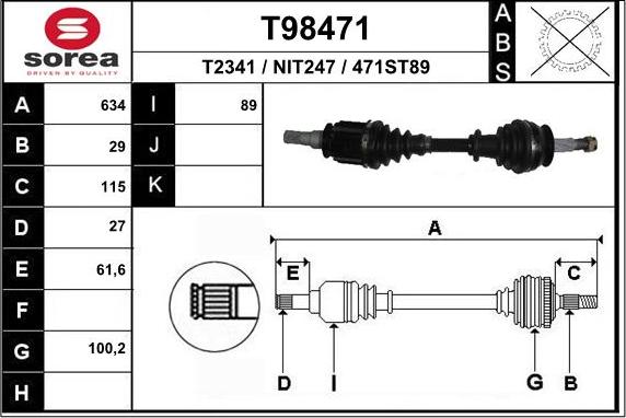 EAI T98471 - Приводной вал autospares.lv