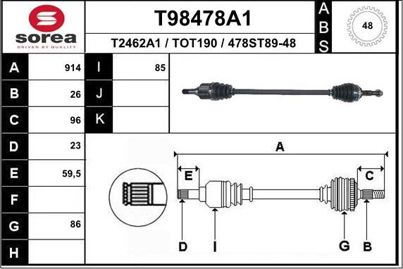 EAI T98478A1 - Приводной вал autospares.lv