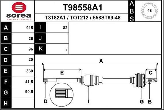 EAI T98558A1 - Приводной вал autospares.lv