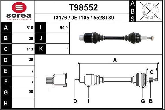 EAI T98552 - Приводной вал autospares.lv