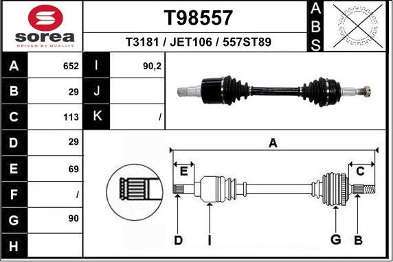 EAI T98557 - Приводной вал autospares.lv