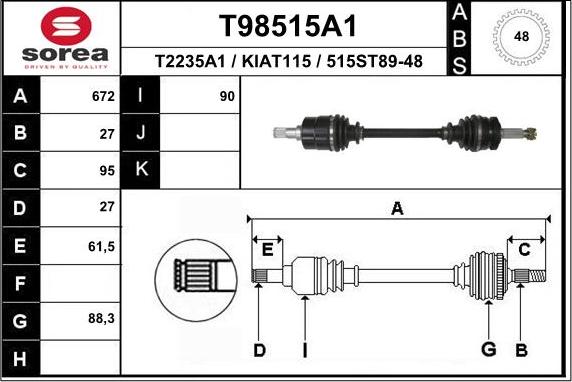 EAI T98515A1 - Приводной вал autospares.lv