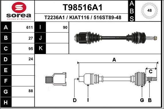 EAI T98516A1 - Приводной вал autospares.lv