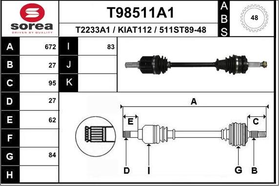 EAI T98511A1 - Приводной вал autospares.lv