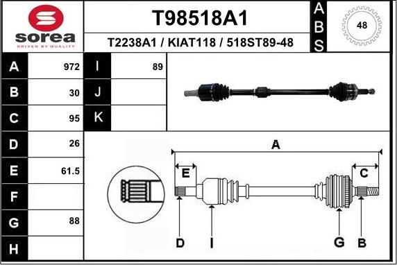 EAI T98518A1 - Приводной вал autospares.lv