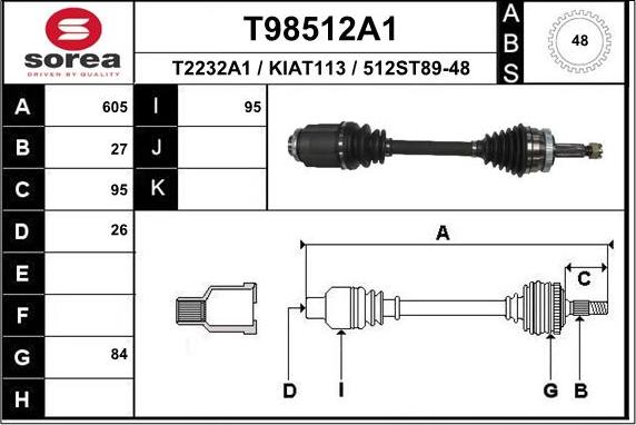 EAI T98512A1 - Приводной вал autospares.lv