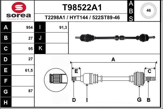 EAI T98522A1 - Приводной вал autospares.lv