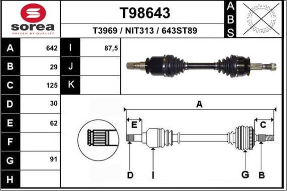 EAI T98643 - Приводной вал autospares.lv