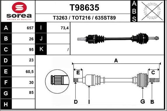 EAI T98635 - Приводной вал autospares.lv