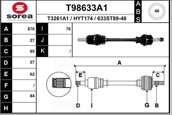 EAI T98633A1 - Приводной вал autospares.lv