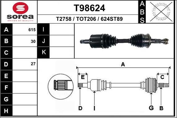 EAI T98624 - Приводной вал autospares.lv