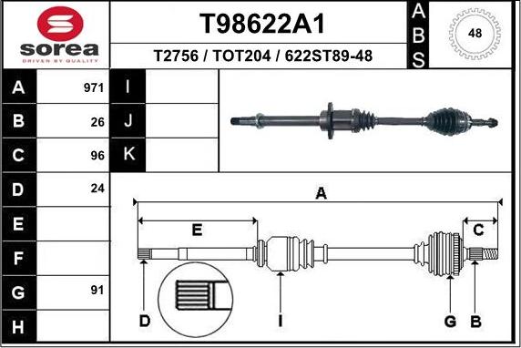 EAI T98622A1 - Приводной вал autospares.lv