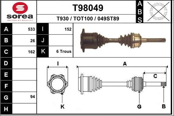 EAI T98049 - Приводной вал autospares.lv