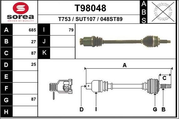 EAI T98048 - Приводной вал autospares.lv