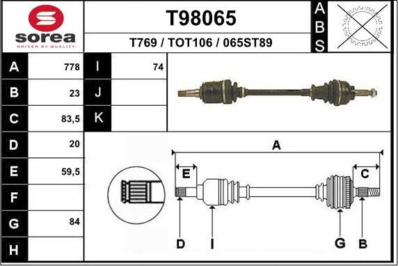 EAI T98065 - Приводной вал autospares.lv