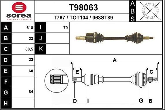 EAI T98063 - Приводной вал autospares.lv