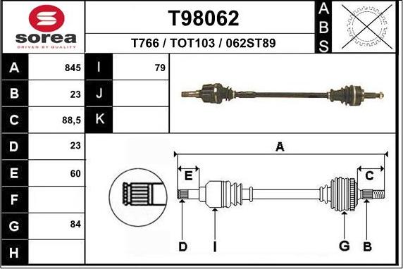 EAI T98062 - Приводной вал autospares.lv