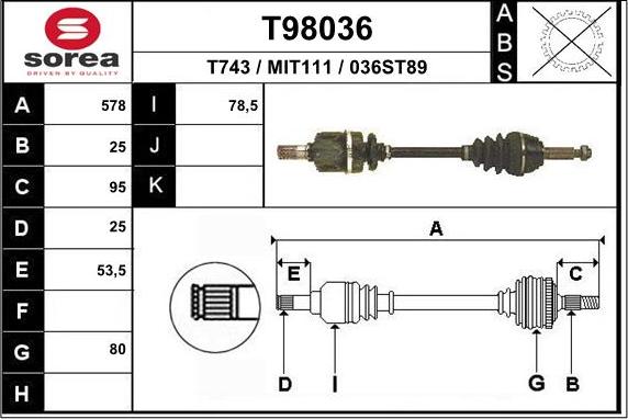 EAI T98036 - Приводной вал autospares.lv