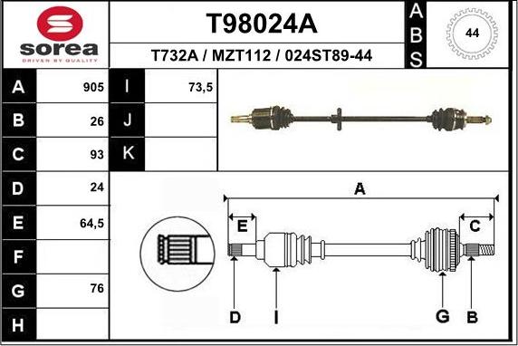 EAI T98024A - Приводной вал autospares.lv