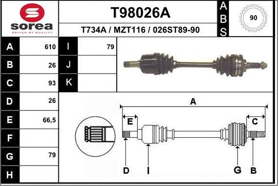 EAI T98026A - Приводной вал autospares.lv