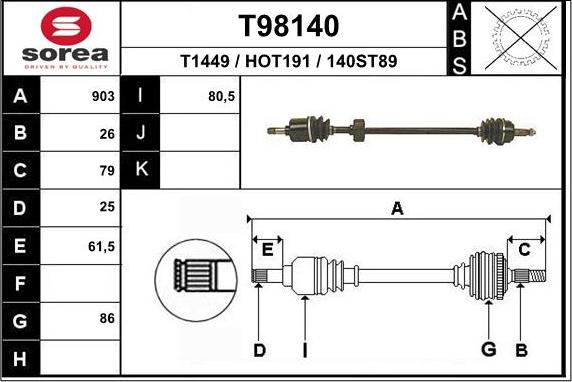 EAI T98140 - Приводной вал autospares.lv