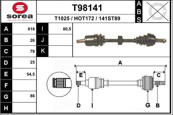 EAI T98141 - Приводной вал autospares.lv