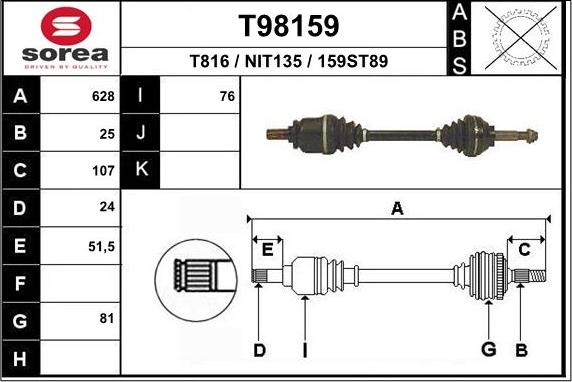 EAI T98159 - Приводной вал autospares.lv