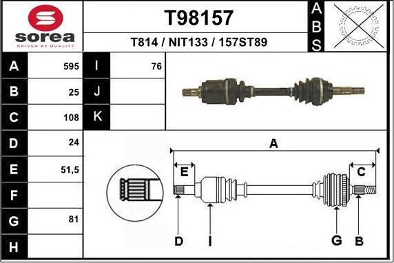 EAI T98157 - Приводной вал autospares.lv