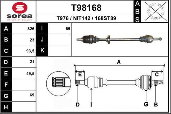 EAI T98168 - Приводной вал autospares.lv