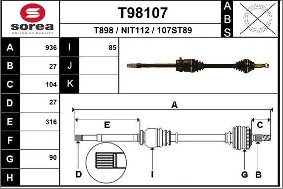 EAI T98107 - Приводной вал autospares.lv