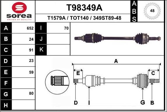 EAI T98349A - Приводной вал autospares.lv