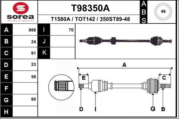 EAI T98350A - Приводной вал autospares.lv