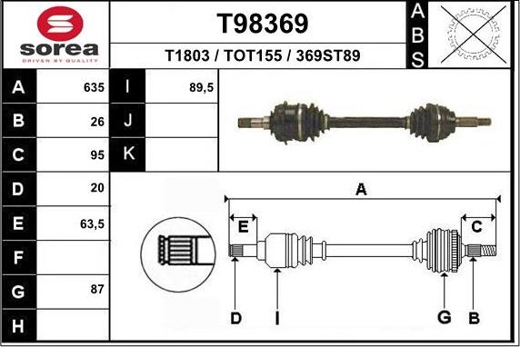 EAI T98369 - Приводной вал autospares.lv