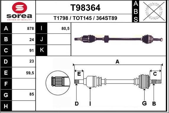 EAI T98364 - Приводной вал autospares.lv