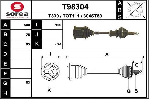 EAI T98304 - Приводной вал autospares.lv