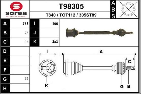 EAI T98305 - Приводной вал autospares.lv