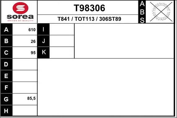 EAI T98306 - Приводной вал autospares.lv