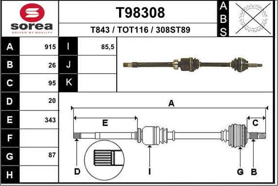 EAI T98308 - Приводной вал autospares.lv