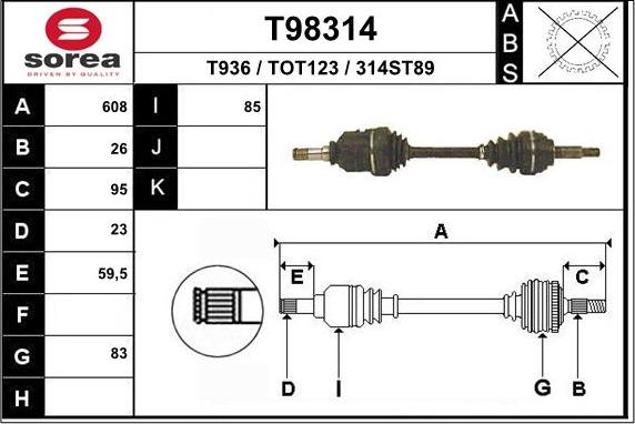 EAI T98314 - Приводной вал autospares.lv